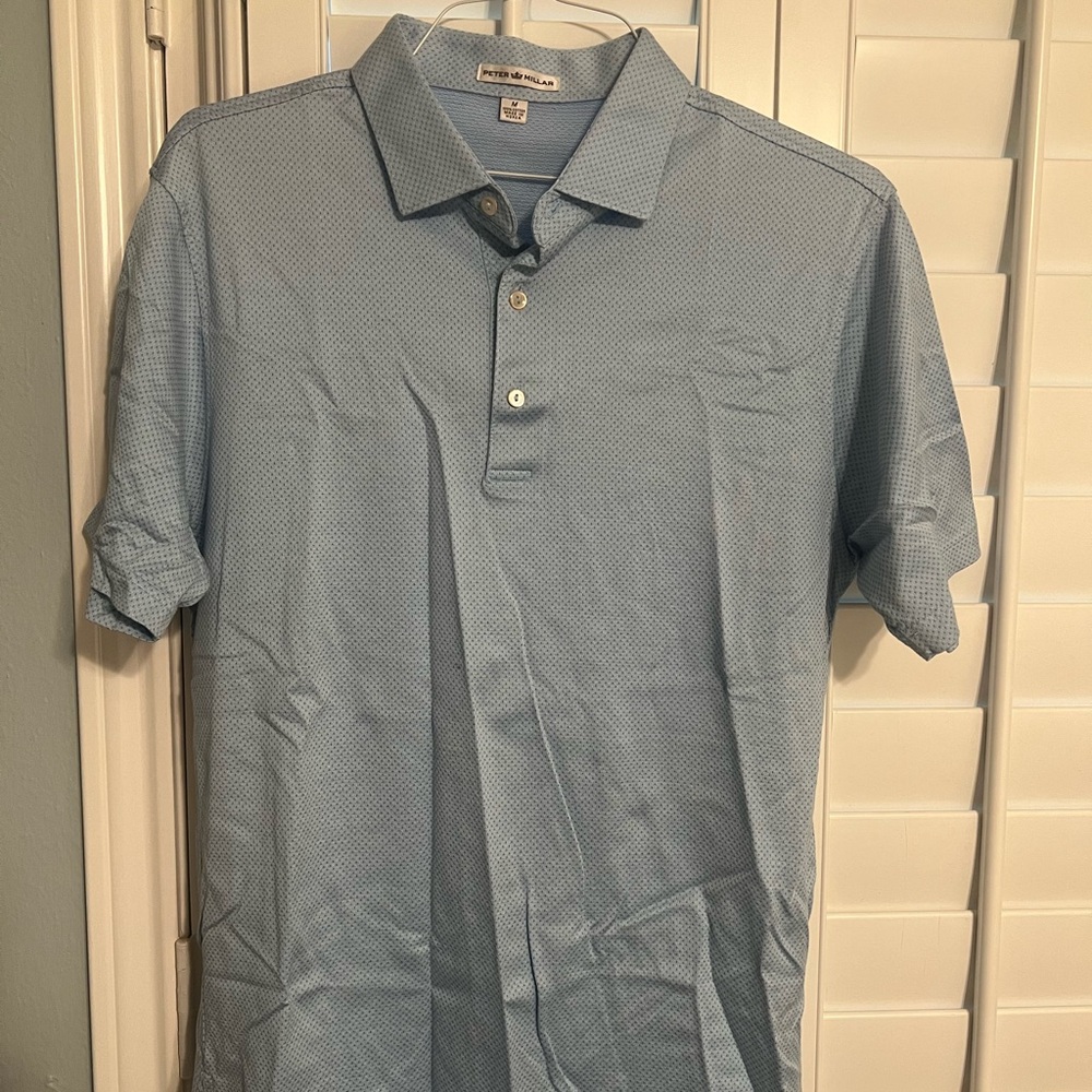 Peter Millar Dotted Light Blue Polo Shirt Size M